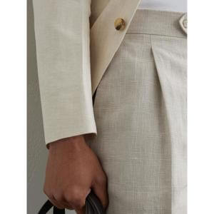 REISS Finch Linen-Cotton Check Tapered Trousers